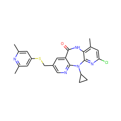 Cc1cc(SCc2cnc3c(c2)C(=O)Nc2c(C)cc(Cl)nc2N3C2CC2)cc(C)n1 ZINC000013589476