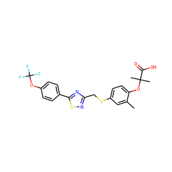 Cc1cc(SCc2nsc(-c3ccc(OC(F)(F)F)cc3)n2)ccc1OC(C)(C)C(=O)O ZINC000028821851