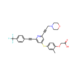 Cc1cc(Sc2cc(C#CCN3CCOCC3)nc(C#Cc3ccc(C(F)(F)F)cc3)c2)ccc1OCC(=O)O ZINC000028954798