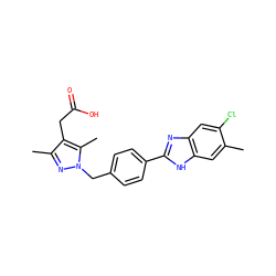 Cc1cc2[nH]c(-c3ccc(Cn4nc(C)c(CC(=O)O)c4C)cc3)nc2cc1Cl ZINC001772656359