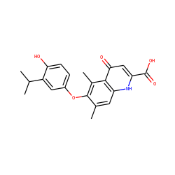 Cc1cc2[nH]c(C(=O)O)cc(=O)c2c(C)c1Oc1ccc(O)c(C(C)C)c1 ZINC000028570772