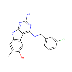 Cc1cc2[nH]c3nc(N)nc(NCc4cccc(Cl)c4)c3c2cc1O ZINC001772582065