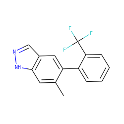 Cc1cc2[nH]ncc2cc1-c1ccccc1C(F)(F)F ZINC000169325671