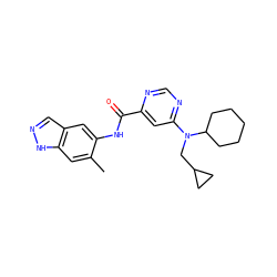 Cc1cc2[nH]ncc2cc1NC(=O)c1cc(N(CC2CC2)C2CCCCC2)ncn1 ZINC000043203221