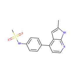 Cc1cc2c(-c3ccc(NS(C)(=O)=O)cc3)ccnc2[nH]1 ZINC000040412734