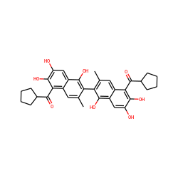 Cc1cc2c(C(=O)C3CCCC3)c(O)c(O)cc2c(O)c1-c1c(C)cc2c(C(=O)C3CCCC3)c(O)c(O)cc2c1O ZINC000059278353
