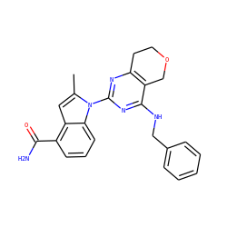 Cc1cc2c(C(N)=O)cccc2n1-c1nc2c(c(NCc3ccccc3)n1)COCC2 ZINC000208076131