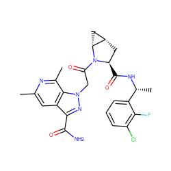 Cc1cc2c(C(N)=O)nn(CC(=O)N3[C@H](C(=O)N[C@H](C)c4cccc(Cl)c4F)C[C@H]4C[C@H]43)c2c(C)n1 ZINC000143880584