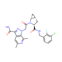 Cc1cc2c(C(N)=O)nn(CC(=O)N3[C@H](C(=O)NCc4cccc(Cl)c4F)C[C@H]4C[C@H]43)c2c(C)n1 ZINC000143959783