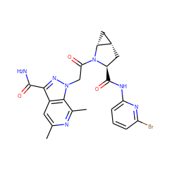 Cc1cc2c(C(N)=O)nn(CC(=O)N3[C@H](C(=O)Nc4cccc(Br)n4)C[C@H]4C[C@H]43)c2c(C)n1 ZINC000143879889