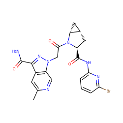 Cc1cc2c(C(N)=O)nn(CC(=O)N3[C@H](C(=O)Nc4cccc(Br)n4)C[C@H]4C[C@H]43)c2cn1 ZINC000143969886