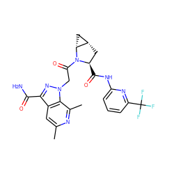Cc1cc2c(C(N)=O)nn(CC(=O)N3[C@H](C(=O)Nc4cccc(C(F)(F)F)n4)C[C@H]4C[C@H]43)c2c(C)n1 ZINC000103246162