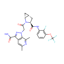 Cc1cc2c(C(N)=O)nn(CC(=O)N3[C@H](C(=O)Nc4cccc(OC(F)(F)F)c4F)C[C@H]4C[C@H]43)c2c(C)n1 ZINC000143949039