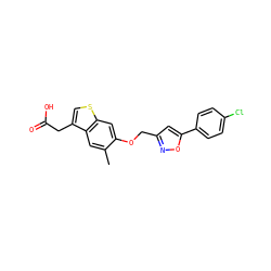 Cc1cc2c(CC(=O)O)csc2cc1OCc1cc(-c2ccc(Cl)cc2)on1 ZINC000028822707