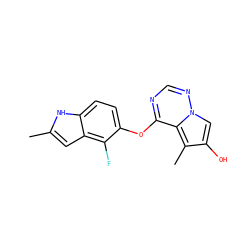 Cc1cc2c(F)c(Oc3ncnn4cc(O)c(C)c34)ccc2[nH]1 ZINC000003937939