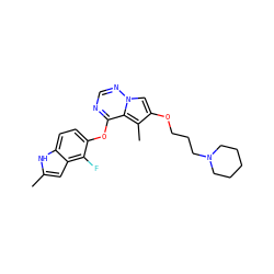 Cc1cc2c(F)c(Oc3ncnn4cc(OCCCN5CCCCC5)c(C)c34)ccc2[nH]1 ZINC000013684240