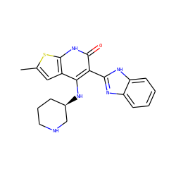 Cc1cc2c(N[C@@H]3CCCNC3)c(-c3nc4ccccc4[nH]3)c(=O)[nH]c2s1 ZINC000299823038