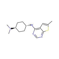 Cc1cc2c(N[C@H]3CC[C@H](N(C)C)CC3)ncnc2s1 ZINC001772570402