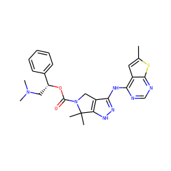 Cc1cc2c(Nc3n[nH]c4c3CN(C(=O)O[C@H](CN(C)C)c3ccccc3)C4(C)C)ncnc2s1 ZINC000117602440