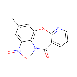 Cc1cc2c(c([N+](=O)[O-])c1)N(C)C(=O)c1cccnc1O2 ZINC000006521869