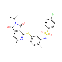 Cc1cc2c(c(Sc3ccc(C)c(NS(=O)(=O)c4ccc(Cl)cc4)c3)n1)C(=O)N(C(C)C)C2=O ZINC000103236923