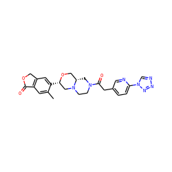 Cc1cc2c(cc1[C@H]1CN3CCN(C(=O)Cc4ccc(-n5cnnn5)nc4)C[C@H]3CO1)COC2=O ZINC000219372235