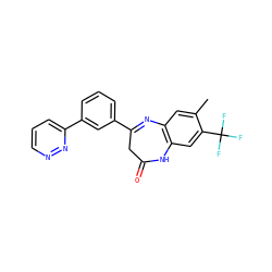 Cc1cc2c(cc1C(F)(F)F)NC(=O)CC(c1cccc(-c3cccnn3)c1)=N2 ZINC000101383396