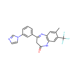 Cc1cc2c(cc1C(F)(F)F)NC(=O)CC(c1cccc(-n3ccnc3)c1)=N2 ZINC000101383338