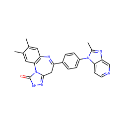 Cc1cc2c(cc1C)-n1c(n[nH]c1=O)CC(c1ccc(-n3c(C)nc4cnccc43)cc1)=N2 ZINC000013743154