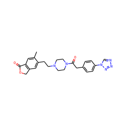 Cc1cc2c(cc1CCN1CCN(C(=O)Cc3ccc(-n4cnnn4)cc3)CC1)COC2=O ZINC000096286290
