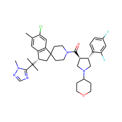 Cc1cc2c(cc1Cl)C1(CCN(C(=O)[C@@H]3CN(C4CCOCC4)C[C@H]3c3ccc(F)cc3F)CC1)C[C@@H]2C(C)(C)c1ncnn1C ZINC000068078767
