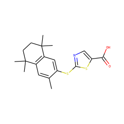 Cc1cc2c(cc1Sc1ncc(C(=O)O)s1)C(C)(C)CCC2(C)C ZINC000001486710