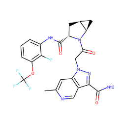 Cc1cc2c(cn1)c(C(N)=O)nn2CC(=O)N1[C@H](C(=O)Nc2cccc(OC(F)(F)F)c2F)C[C@H]2C[C@H]21 ZINC000143866289