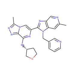Cc1cc2c(cn1)nc(-c1cn3c(C)nnc3c(N[C@@H]3CCOC3)n1)n2Cc1cccnc1 ZINC000209332552