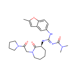 Cc1cc2cc(N/C(=N\C(=O)N(C)C)N[C@H]3CCCCN(CC(=O)N4CCCC4)C3=O)ccc2o1 ZINC000045245974