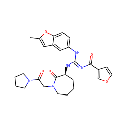 Cc1cc2cc(N/C(=N\C(=O)c3ccoc3)N[C@H]3CCCCN(CC(=O)N4CCCC4)C3=O)ccc2o1 ZINC000045320970