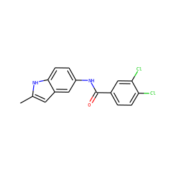 Cc1cc2cc(NC(=O)c3ccc(Cl)c(Cl)c3)ccc2[nH]1 ZINC000064261572
