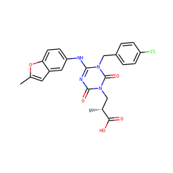 Cc1cc2cc(Nc3nc(=O)n(C[C@@H](C)C(=O)O)c(=O)n3Cc3ccc(Cl)cc3)ccc2o1 ZINC000200524410