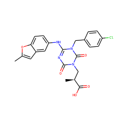 Cc1cc2cc(Nc3nc(=O)n(C[C@H](C)C(=O)O)c(=O)n3Cc3ccc(Cl)cc3)ccc2o1 ZINC000200507750