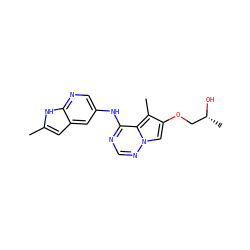 Cc1cc2cc(Nc3ncnn4cc(OC[C@@H](C)O)c(C)c34)cnc2[nH]1 ZINC000029048194