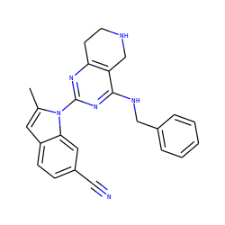 Cc1cc2ccc(C#N)cc2n1-c1nc2c(c(NCc3ccccc3)n1)CNCC2 ZINC000142428802