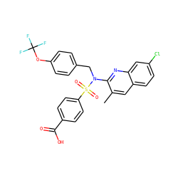 Cc1cc2ccc(Cl)cc2nc1N(Cc1ccc(OC(F)(F)F)cc1)S(=O)(=O)c1ccc(C(=O)O)cc1 ZINC000261105795
