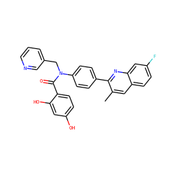 Cc1cc2ccc(F)cc2nc1-c1ccc(N(Cc2cccnc2)C(=O)c2ccc(O)cc2O)cc1 ZINC000653676838