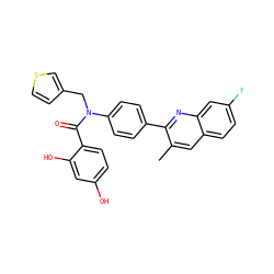 Cc1cc2ccc(F)cc2nc1-c1ccc(N(Cc2ccsc2)C(=O)c2ccc(O)cc2O)cc1 ZINC000653775426
