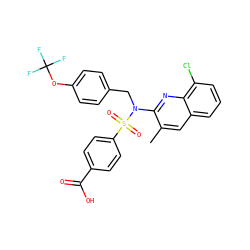 Cc1cc2cccc(Cl)c2nc1N(Cc1ccc(OC(F)(F)F)cc1)S(=O)(=O)c1ccc(C(=O)O)cc1 ZINC000261128153