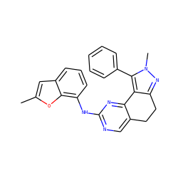 Cc1cc2cccc(Nc3ncc4c(n3)-c3c(nn(C)c3-c3ccccc3)CC4)c2o1 ZINC000169702152
