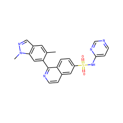Cc1cc2cnn(C)c2cc1-c1nccc2cc(S(=O)(=O)Nc3ccncn3)ccc12 ZINC000225053777