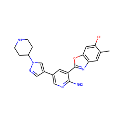 Cc1cc2nc(-c3cc(-c4cnn(C5CCNCC5)c4)cnc3N)oc2cc1O ZINC000084652938