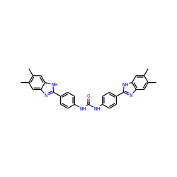 Cc1cc2nc(-c3ccc(NC(=O)Nc4ccc(-c5nc6cc(C)c(C)cc6[nH]5)cc4)cc3)[nH]c2cc1C ZINC000013998824