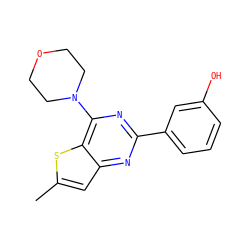 Cc1cc2nc(-c3cccc(O)c3)nc(N3CCOCC3)c2s1 ZINC000040953151